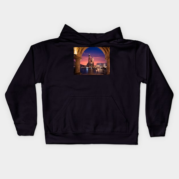 St Mary's Basilica in Krakow, Poland at sunset Kids Hoodie by mitzobs